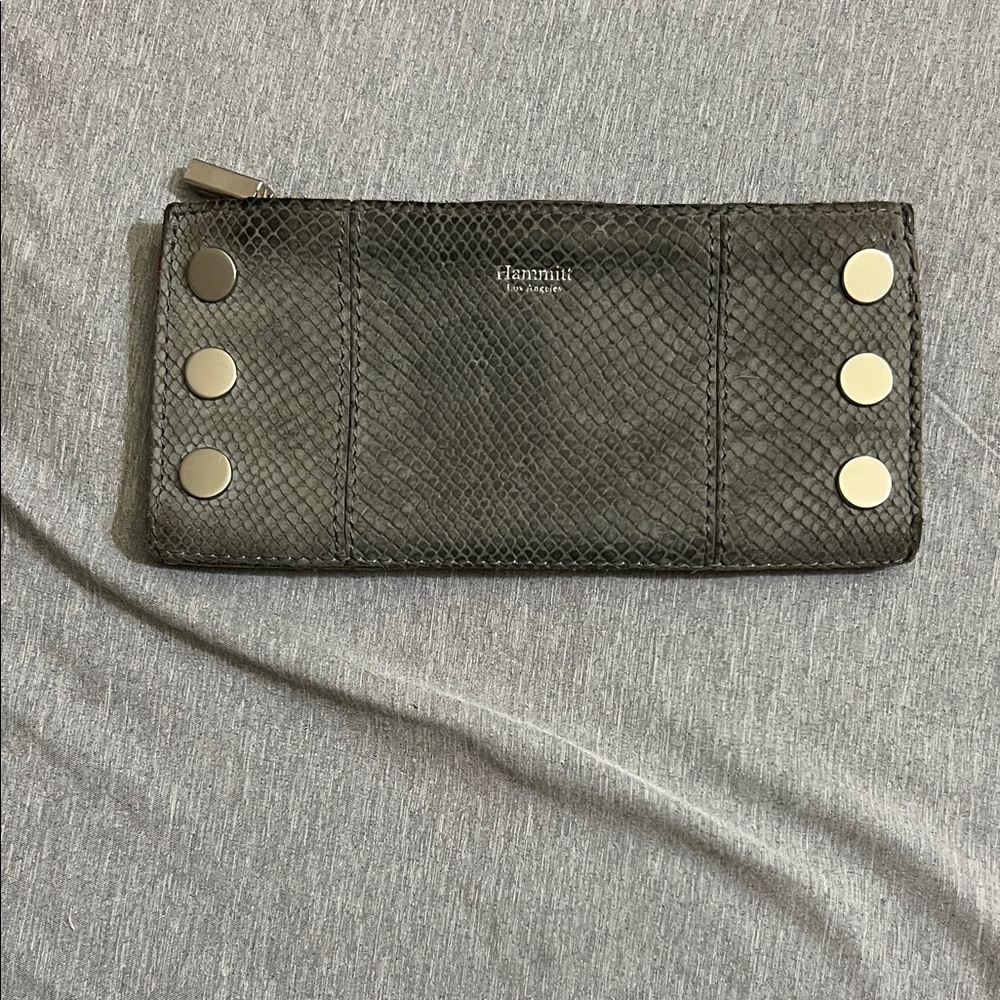 Hammitt Grey Textured Leather Zip Wallet with Silver Studs
